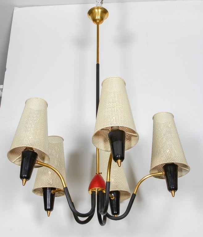 Mid-20th Century French Mid-Century Five-Arm Chandelier For Sale