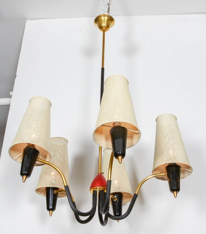 Bakelite French Mid-Century Five-Arm Chandelier For Sale