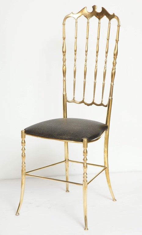 Polished Pair of Italian Brass Chiavari Chairs