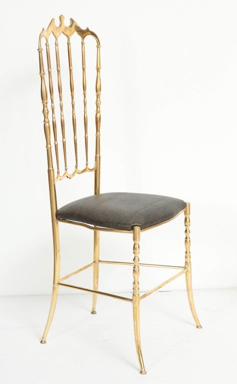 Leather Pair of Italian Brass Chiavari Chairs