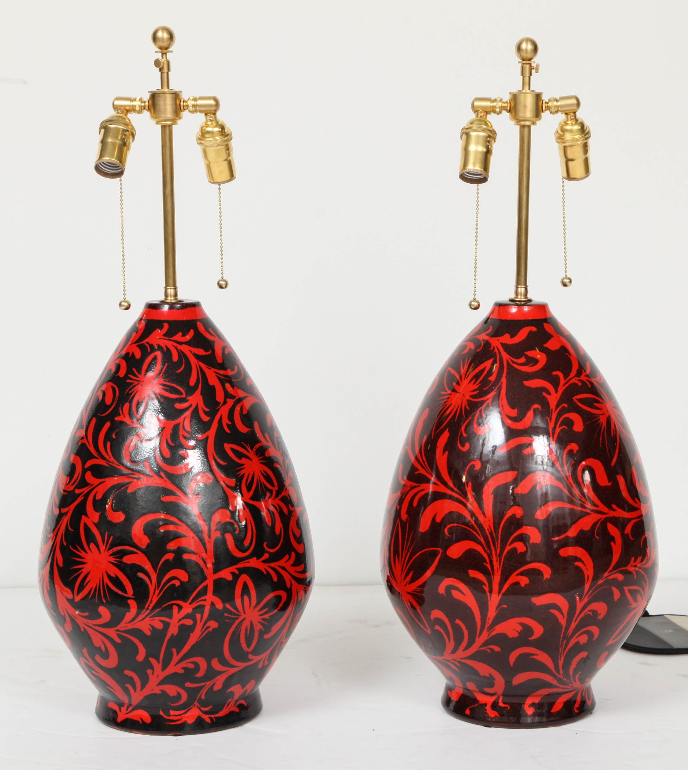 Large Pair of Raymor Ceramic Lamps with Arabesque Motif For Sale