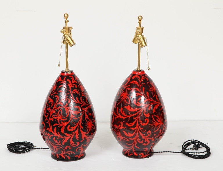 Mid-20th Century Large Pair of Raymor Ceramic Lamps with Arabesque Motif For Sale