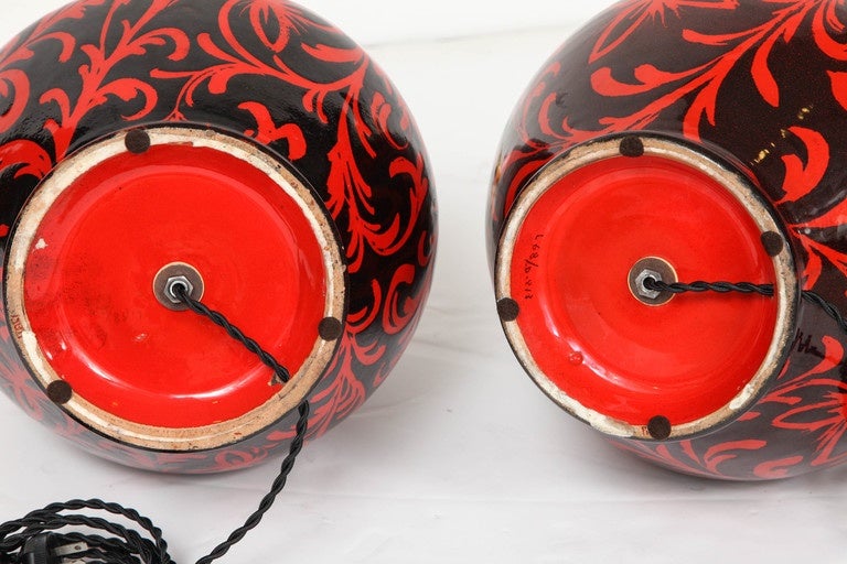 Large Pair of Raymor Ceramic Lamps with Arabesque Motif For Sale 3