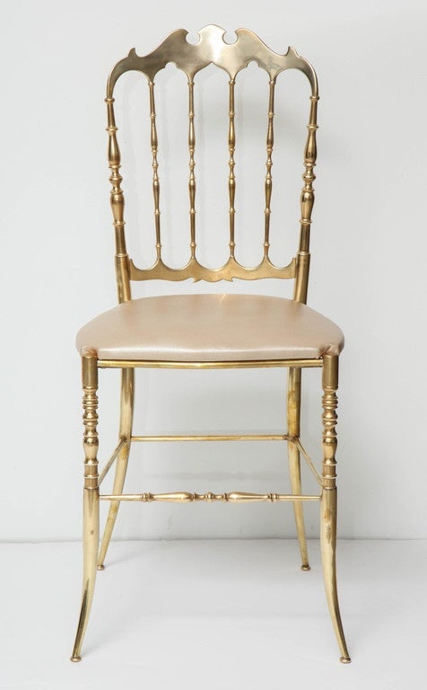 Heavy brass occasional chair with metallic gold calf leather seat, Italian, 1960s, newly republished and reupholstered.