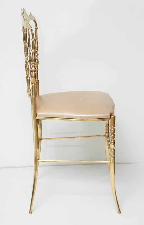 Mid-20th Century Brass Chiavari Chair with Gold Leather Seat