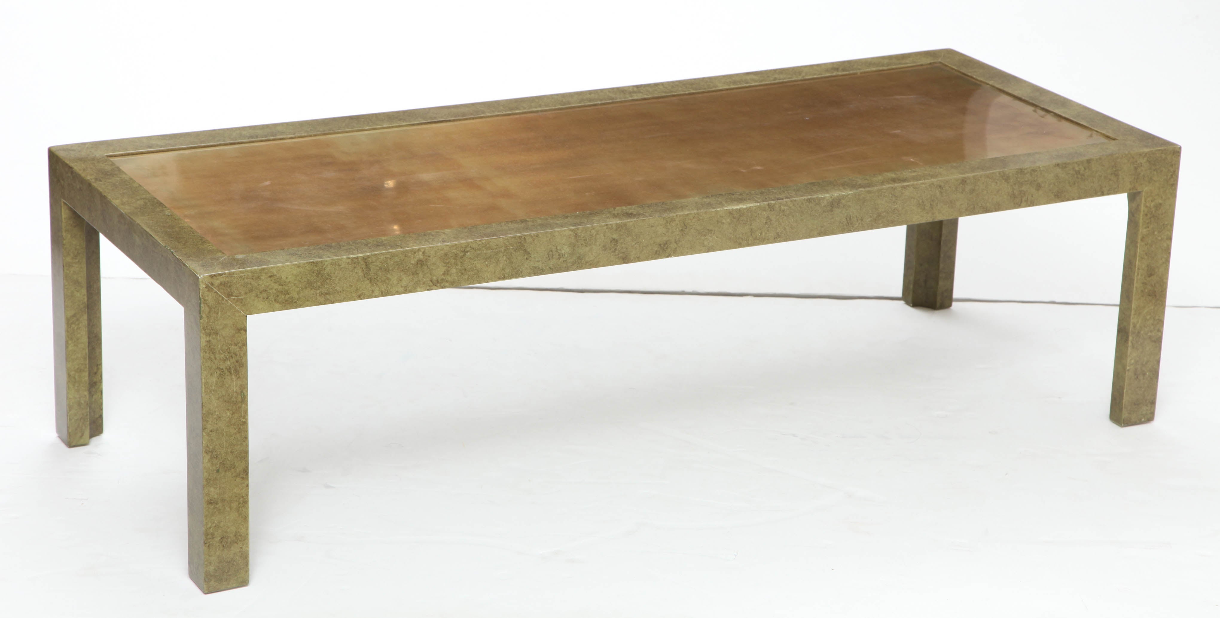 Faux Goatskin and Brass Coffee Table