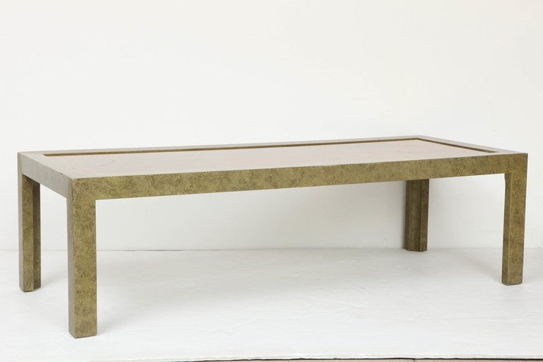 American Faux Goatskin and Brass Coffee Table