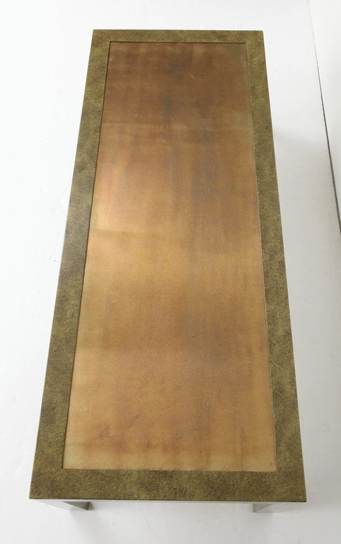 Mid-20th Century Faux Goatskin and Brass Coffee Table