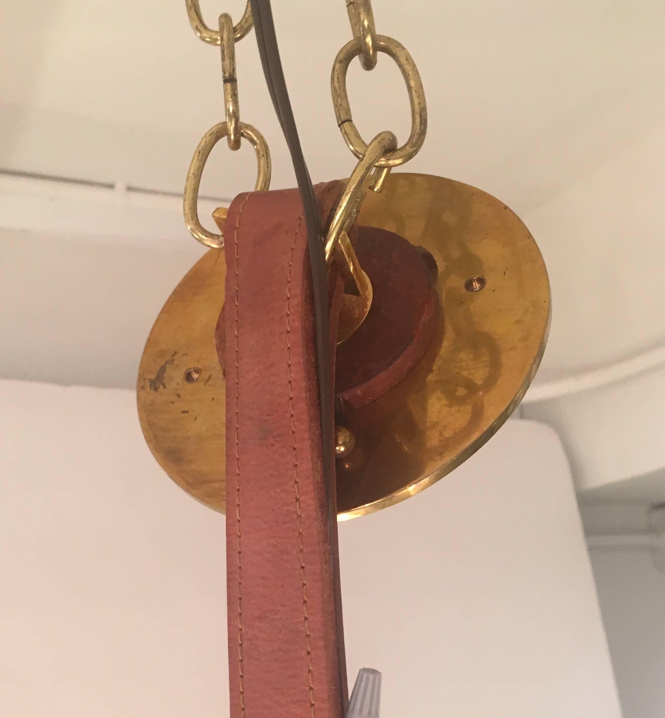 Pigskin and Brass Chandelier by Longchamp In Good Condition In New York, NY