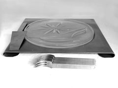 Ensemble de service à dessert brutaliste rare d'Inoxpran (Italie), en acier inoxydable gravé, années 1970