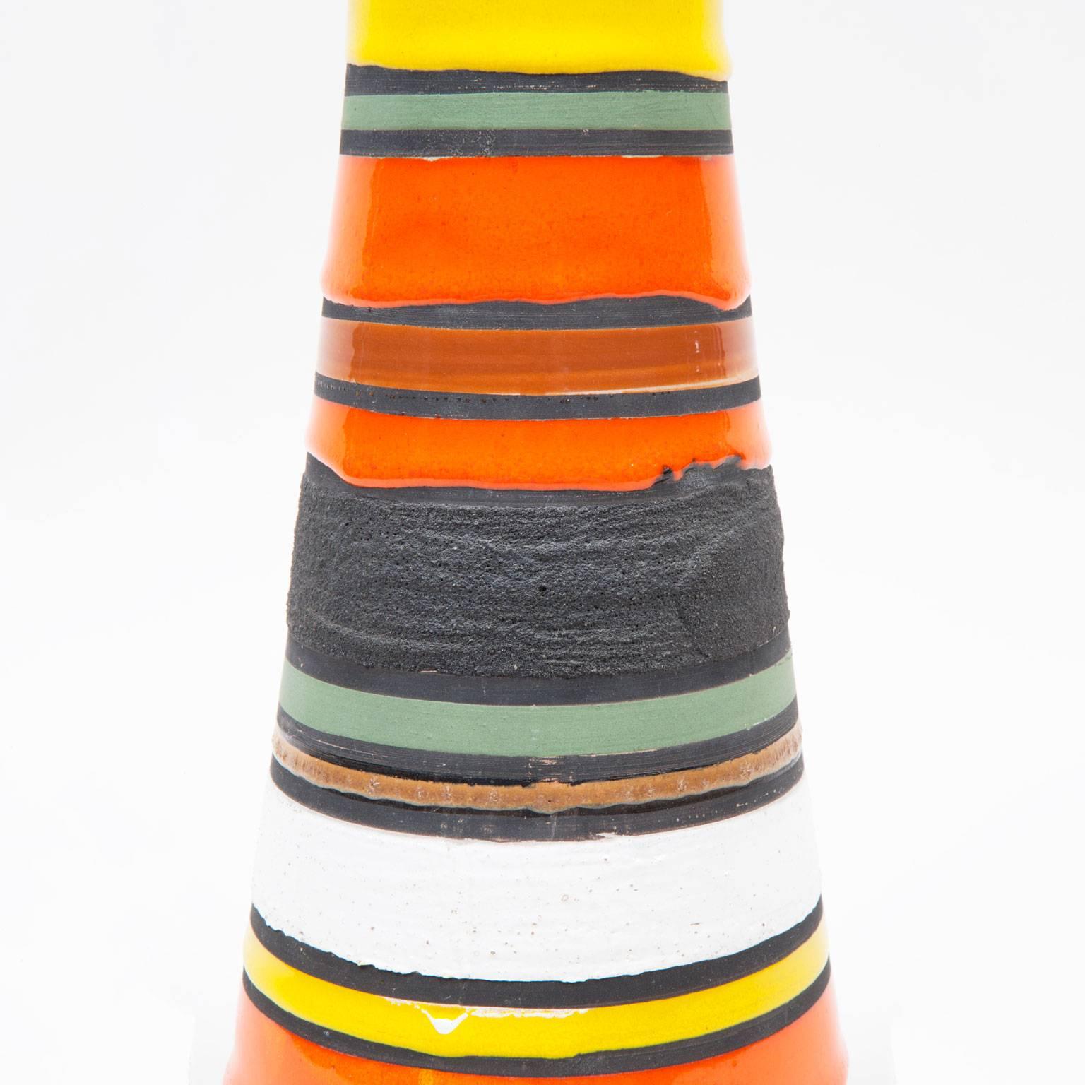 Large striped ceramic vase designed by Aldo Londi and produced by Bitossi for Raymor.