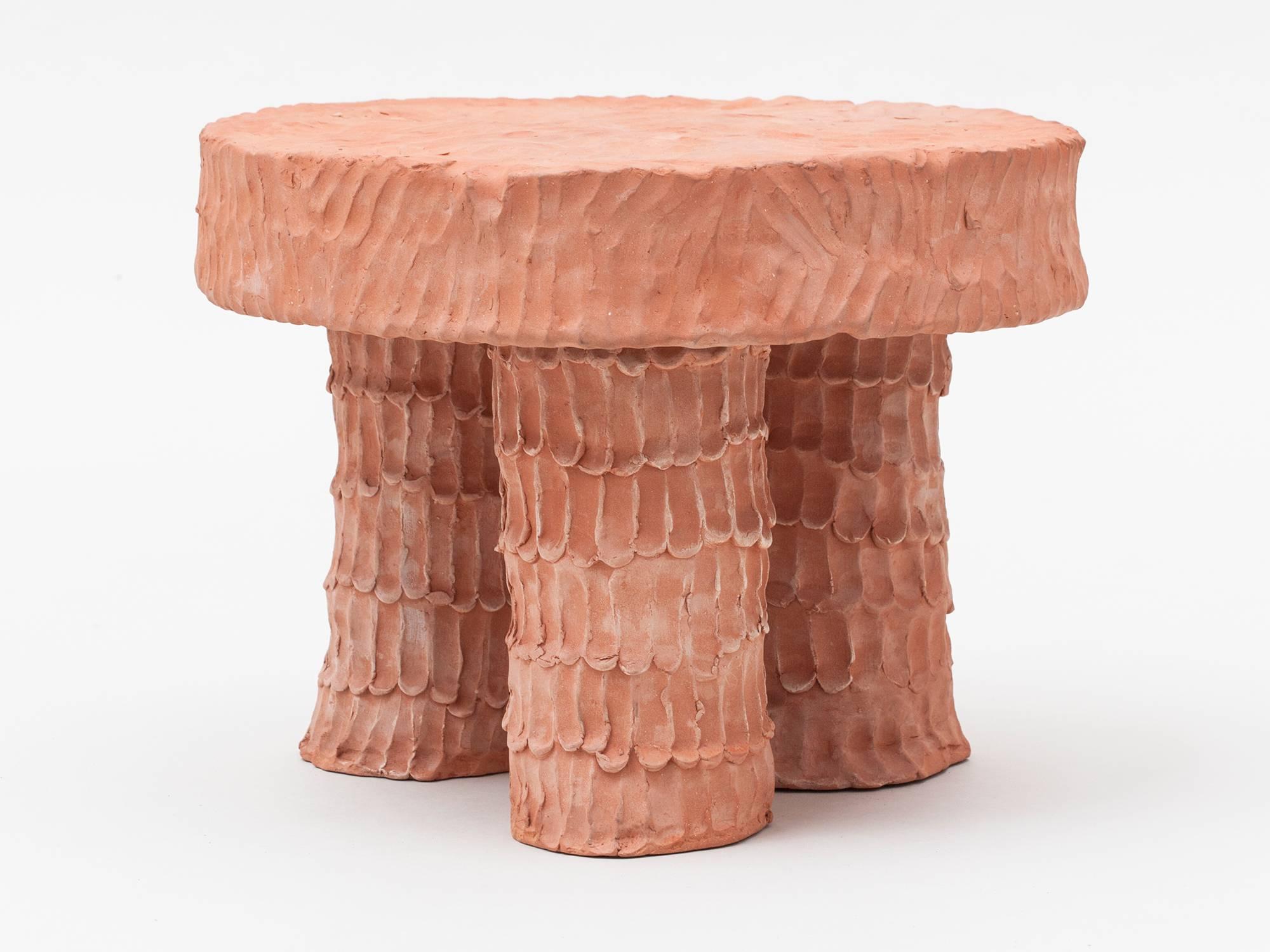 Handmade terracotta side table or coffee table by New York based artist Chris Wolston. Can be used indoors or outdoors. Each table is unique. Custom works available.