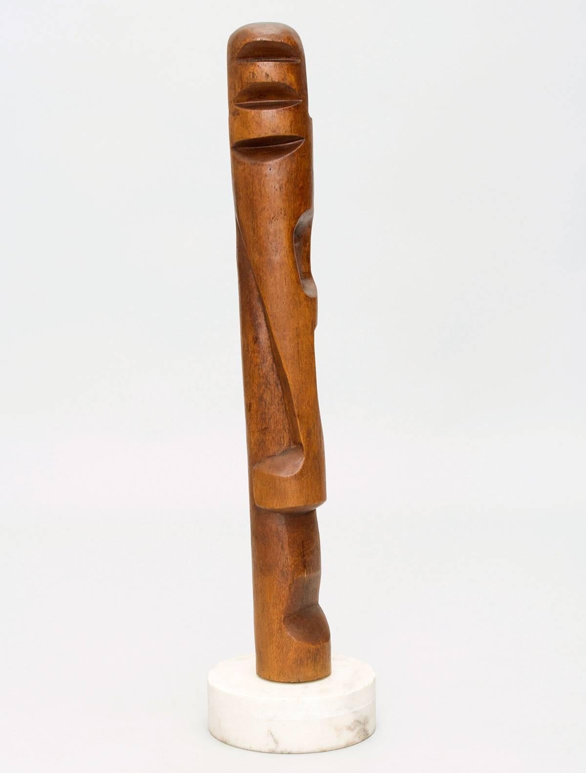 American Modernist TOTEM Carved Wood and Marble Sculpture