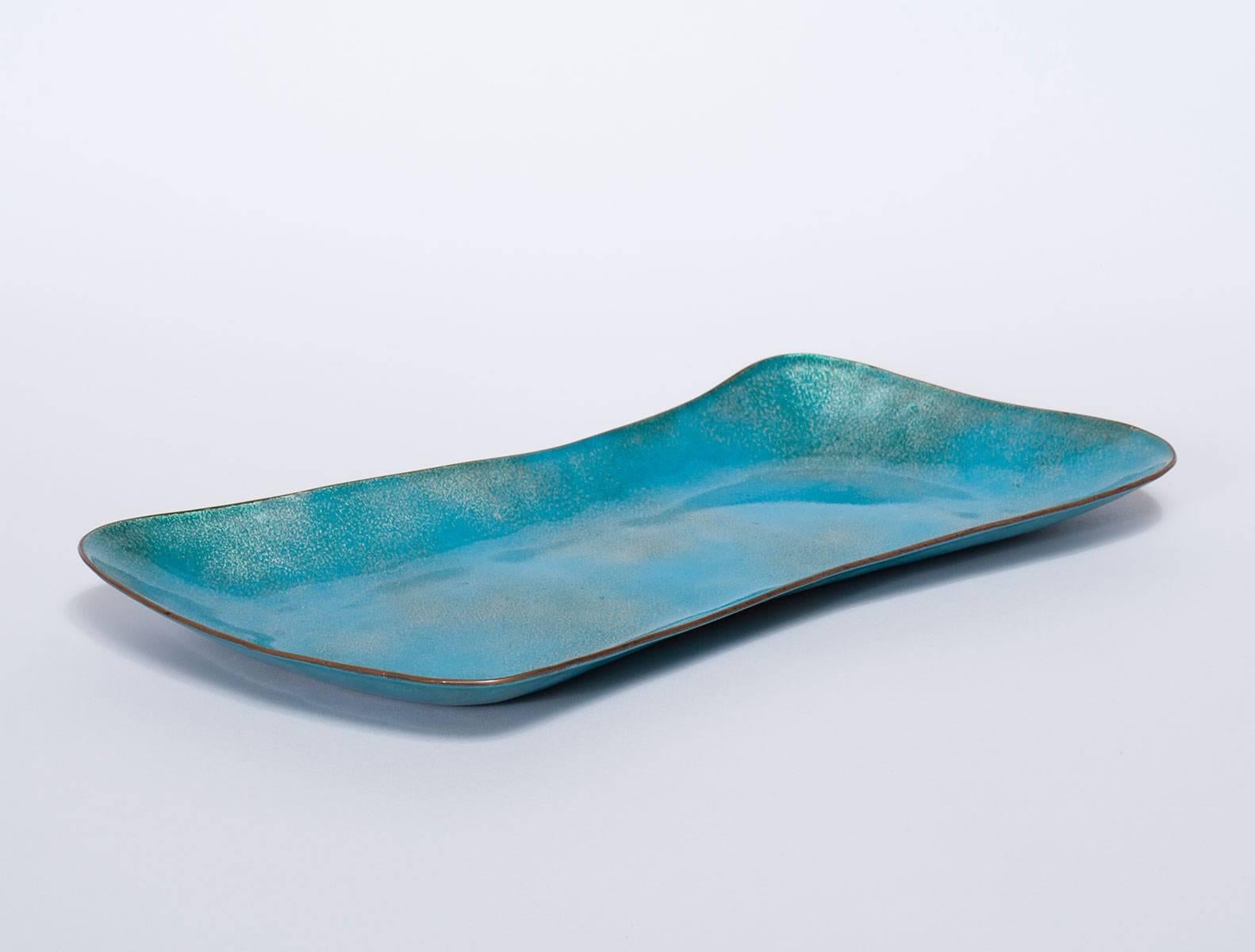 Large, organic enameled tray by Paolo De Poli. Signed.