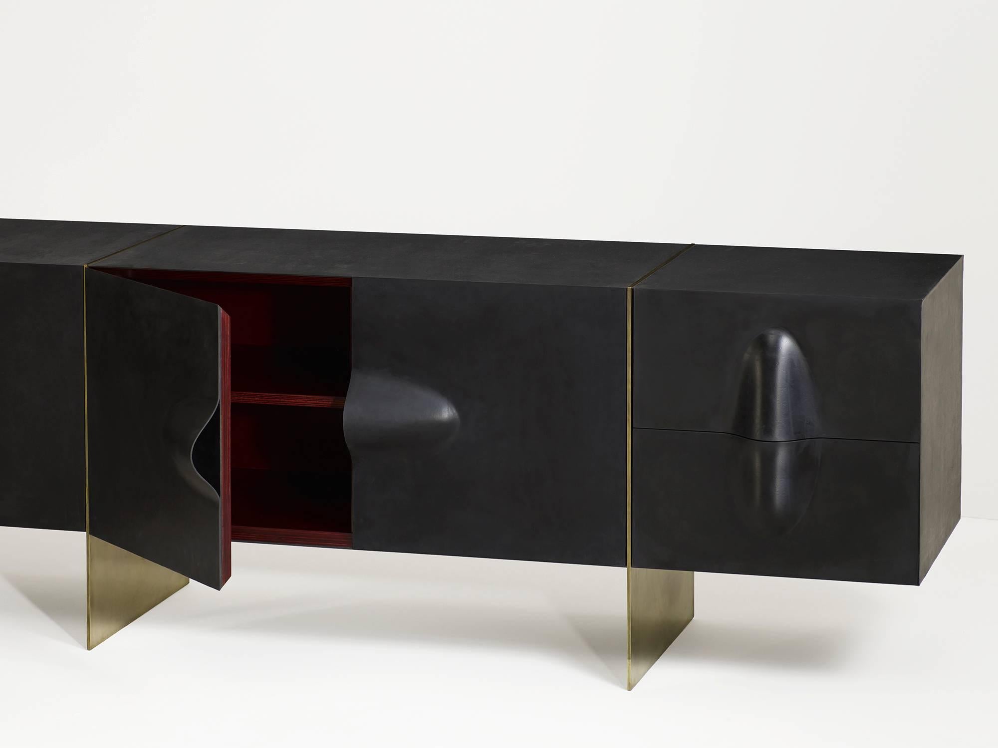 Modern Large Brian Thoreen Rubber and Brass Credenza or Sideboard For Sale
