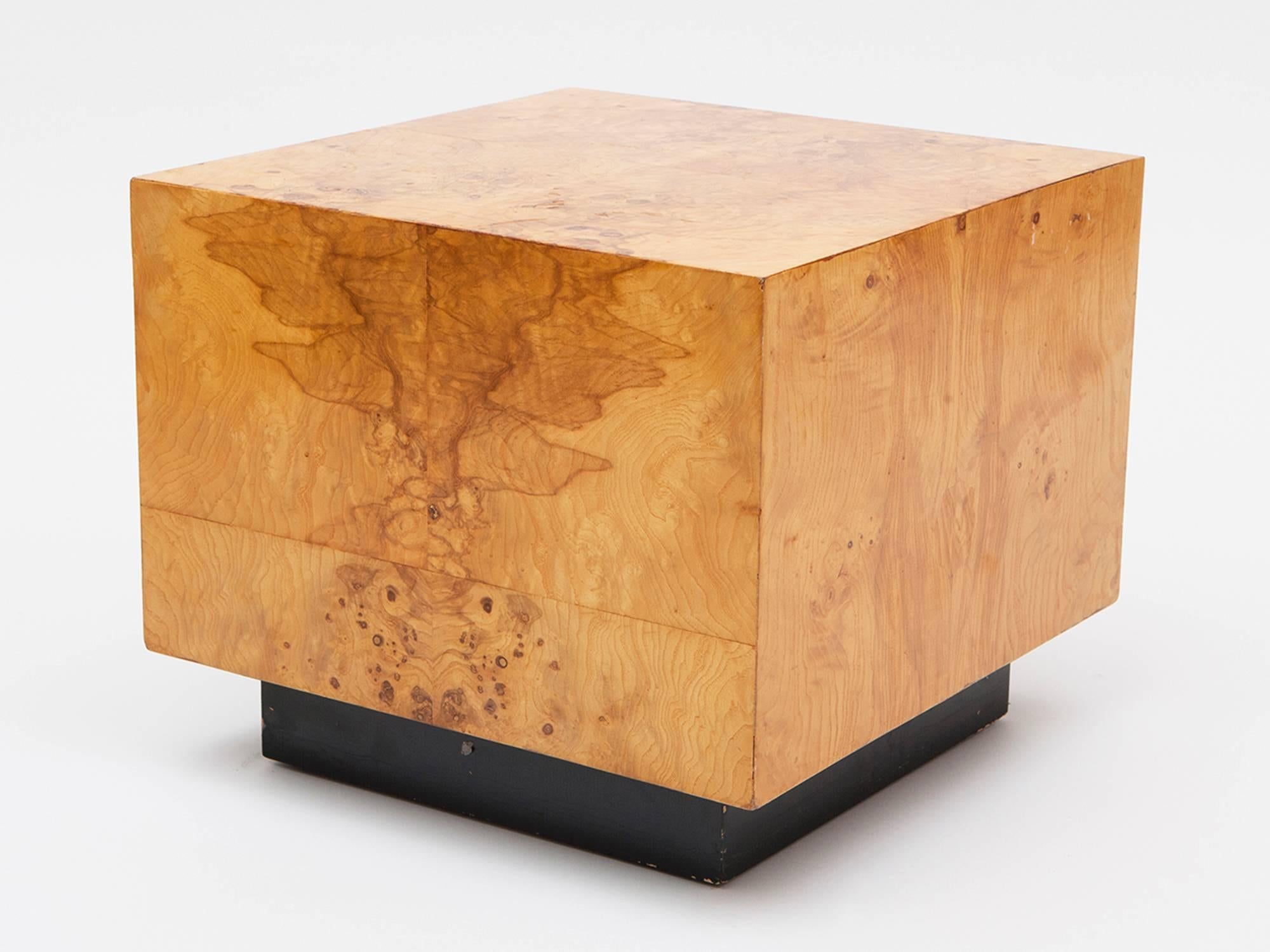 Minimalist Milo Baughman Olivewood Cube Bedside Tables