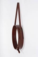Jacques Adnet Design Modernist Round Leather Hanging Wall Mirror