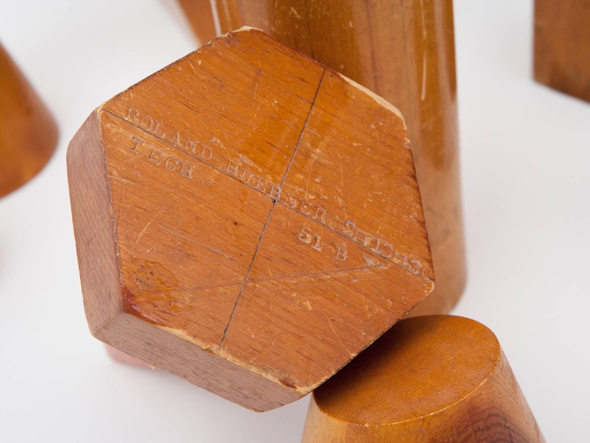Set of 18 wooden blocks from pre-war Germany, in a variety of shapes, sizes, and colors.