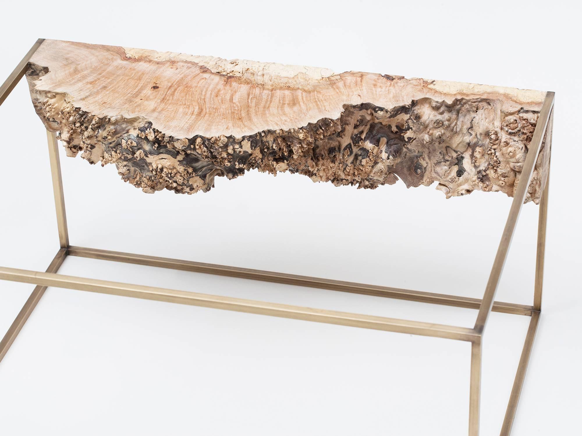 Bronze and Burl Wood Side Table by Huy Bui In Excellent Condition For Sale In Brooklyn, NY