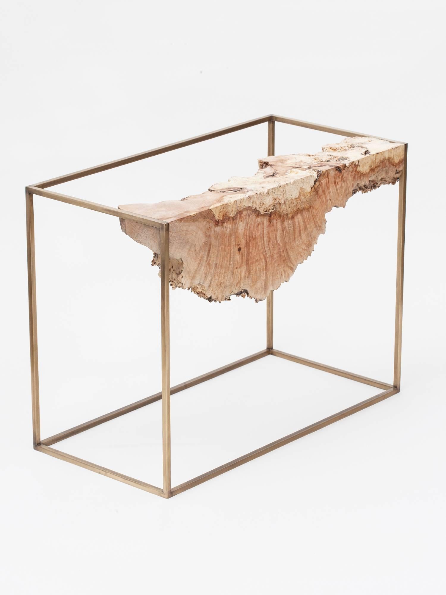 Contemporary Bronze and Burl Wood Side Table by Huy Bui For Sale