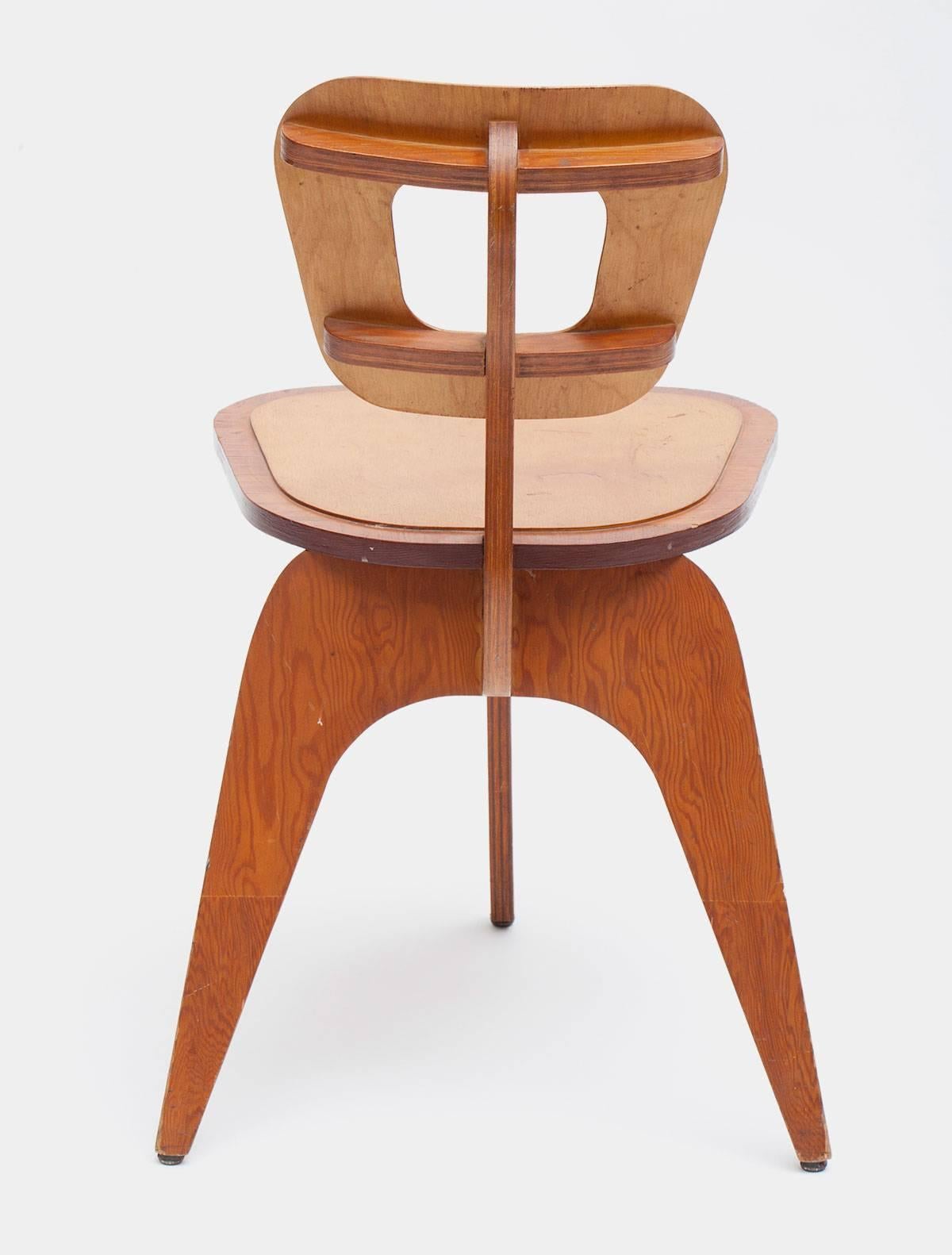 Modernist plywood chair by Arthur Collani, from a design published in 