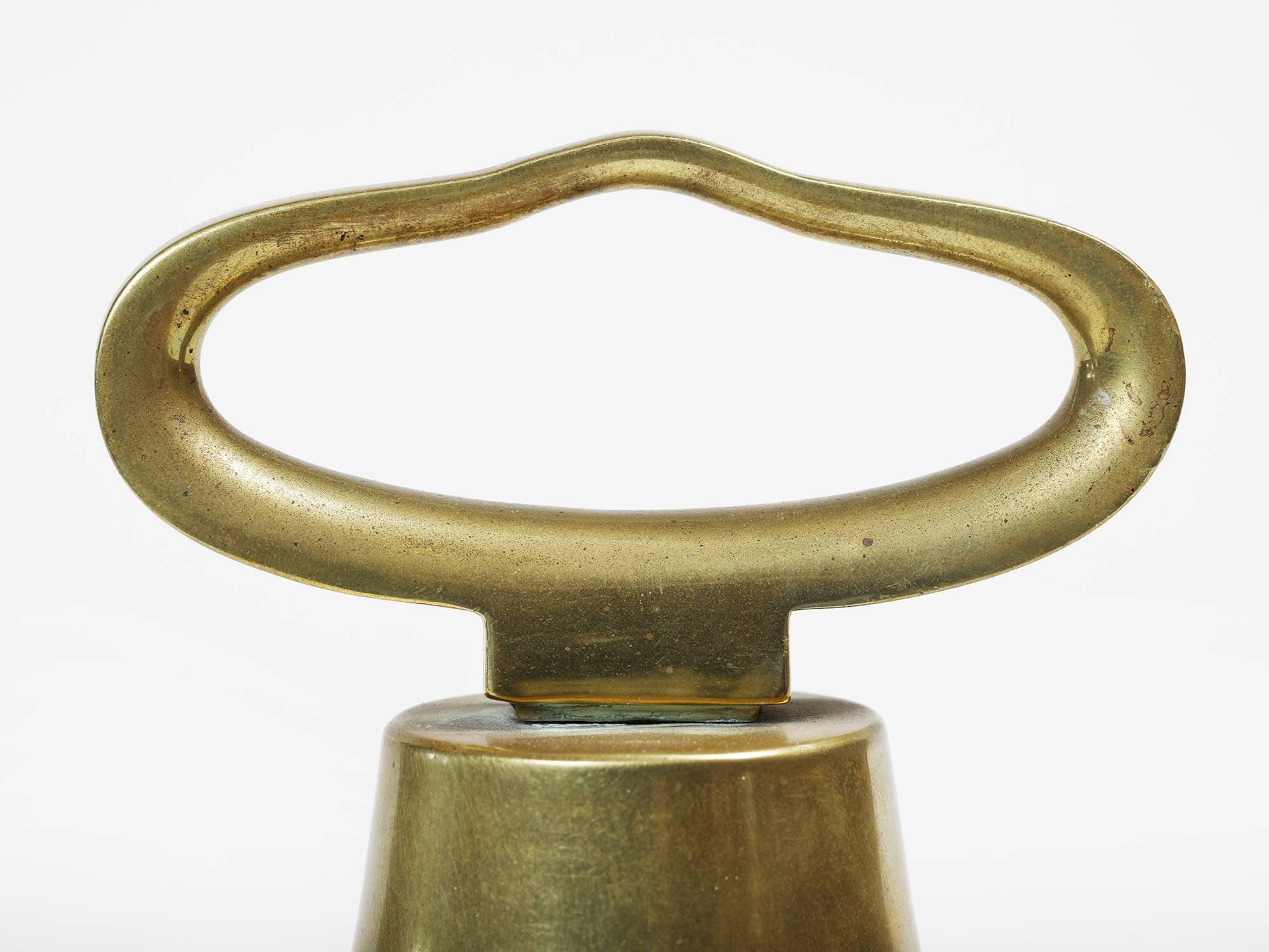 Large, solid brass dinner bell or paperweight by Viennese master designer Carl Auböck, made in Austria in 1944.