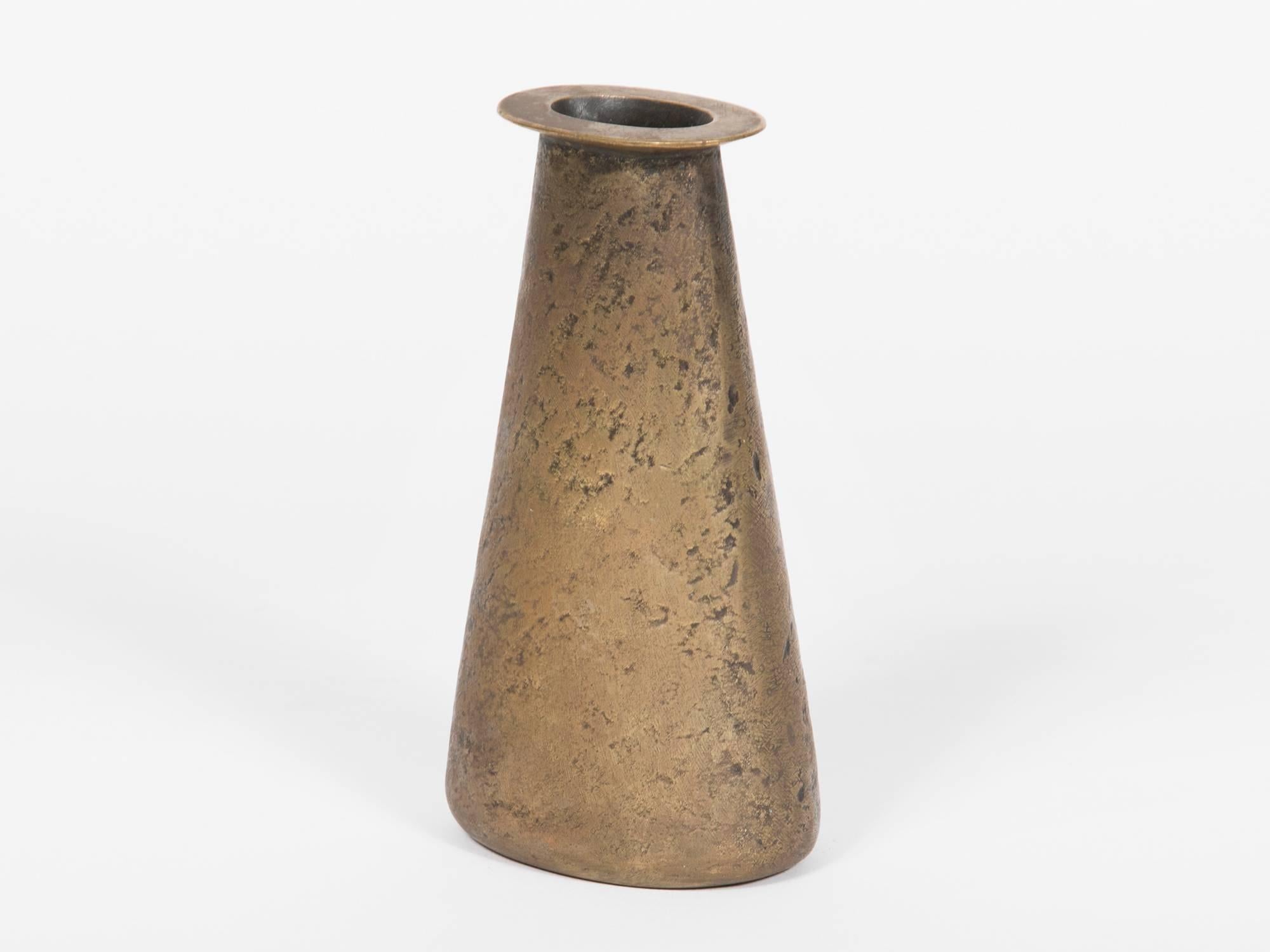 Patinated brass bud vase by Viennese master designer Carl Auböck, made in Austria in the 1950s.