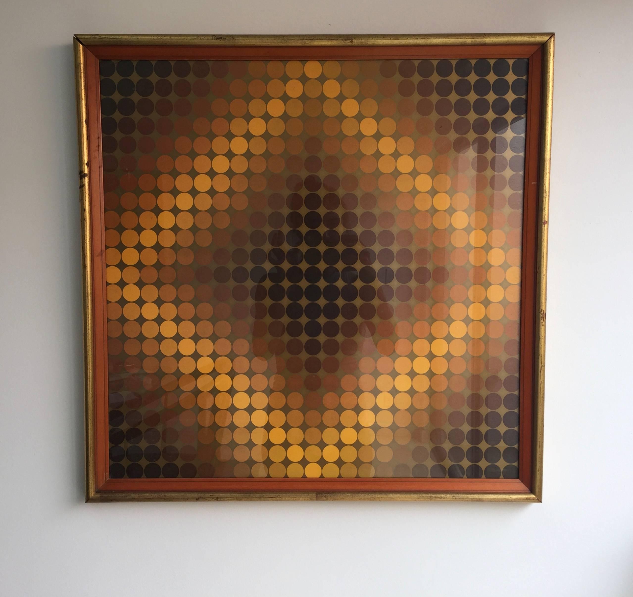 An untitled original print in a gold leaf frame, Denise Rene Editeur.