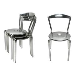 Vintage Six Stackable Polished Aluminium Dining Height Chairs by Allermuir, UK, 1998