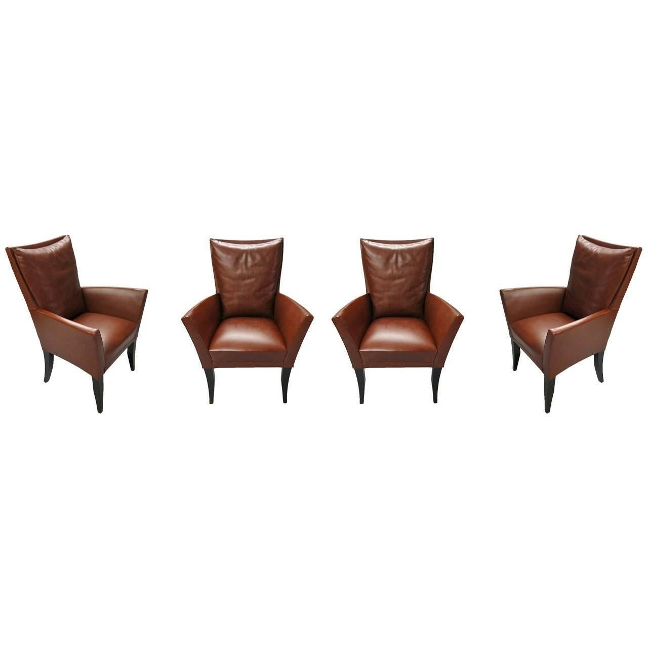 Four Leather Armchairs by Dakota Jackson, USA, 1990s