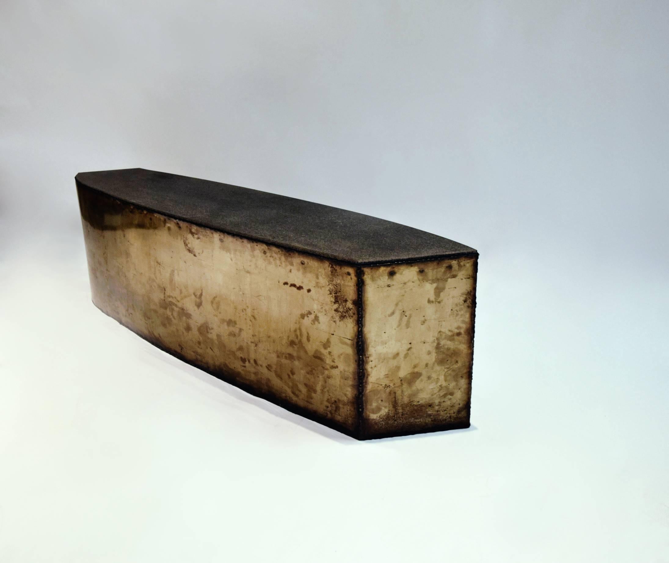 Angular Coffee Table or Bench in Oxidized Steel and Granite, circa 1987 1