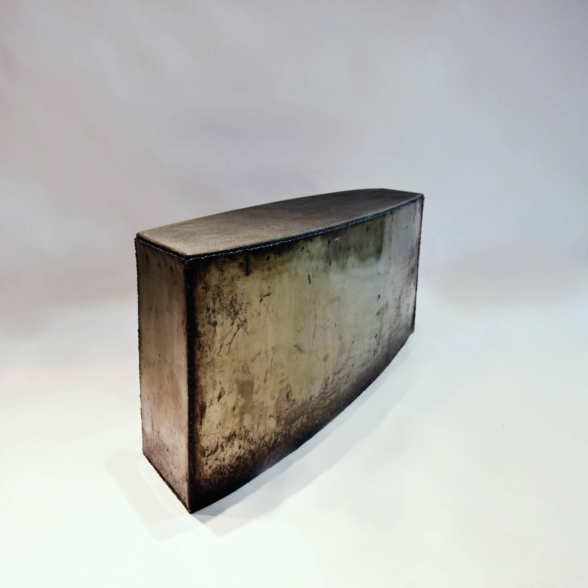 Angular Coffee Table or Bench in Oxidized Steel and Granite, circa 1987 3