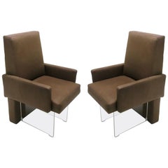 Pair of Leather and Lucite Dining Height Armchairs by Vladimir Kagan, USA