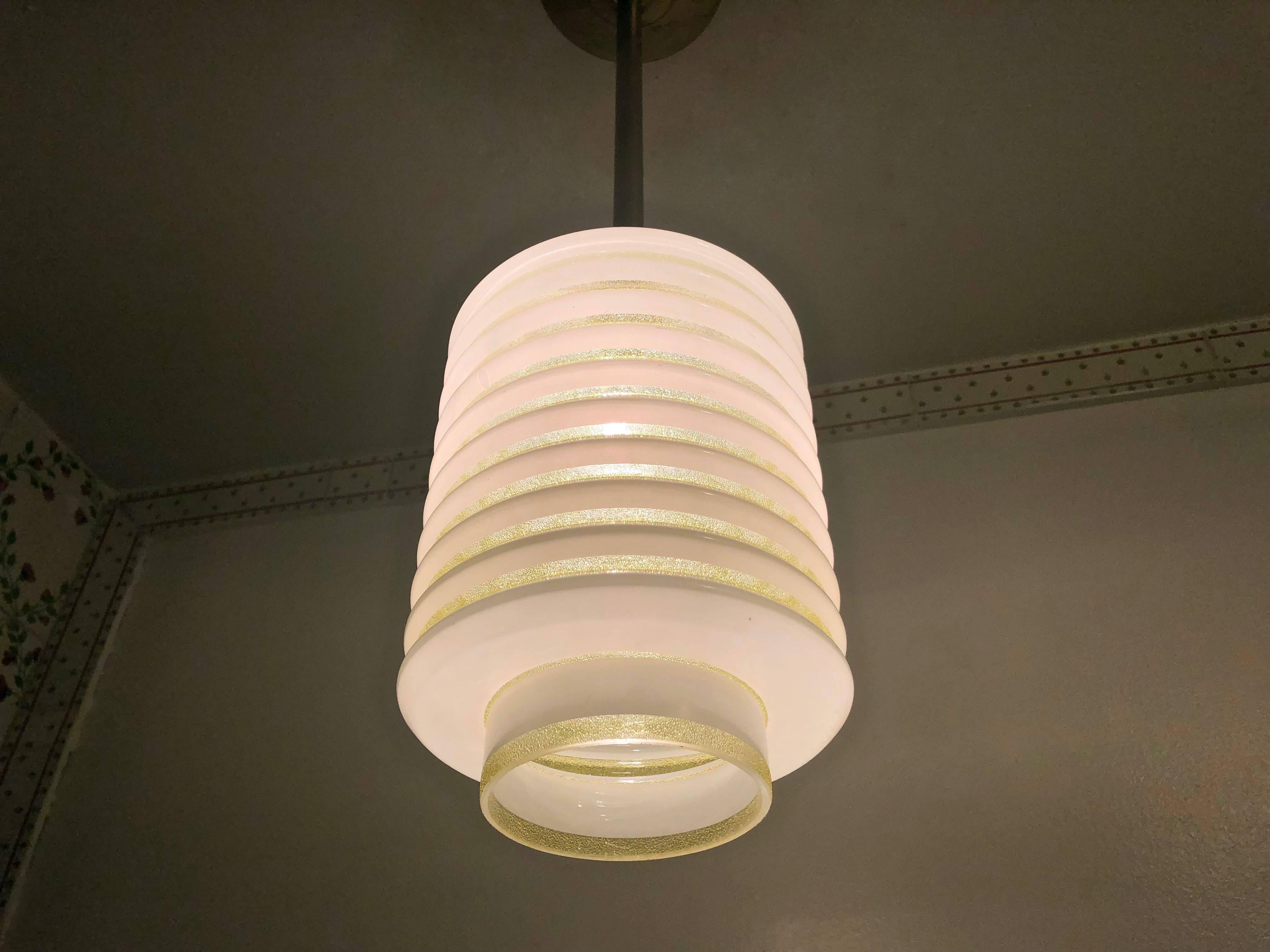 Mid-20th Century 5 Glass Ceiling Lights, with original labels, Made in France circa 1950
