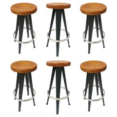 Six Bar Stools after Jean Prouvé, NYC 1980s