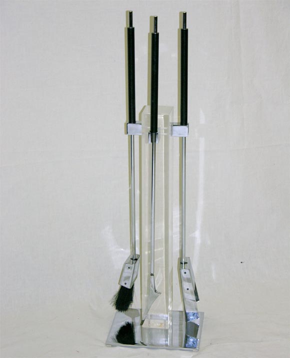 Italian Set of Lucite and Steel Fire Tools by Alessandro Albrizzi, Italy, 1960s