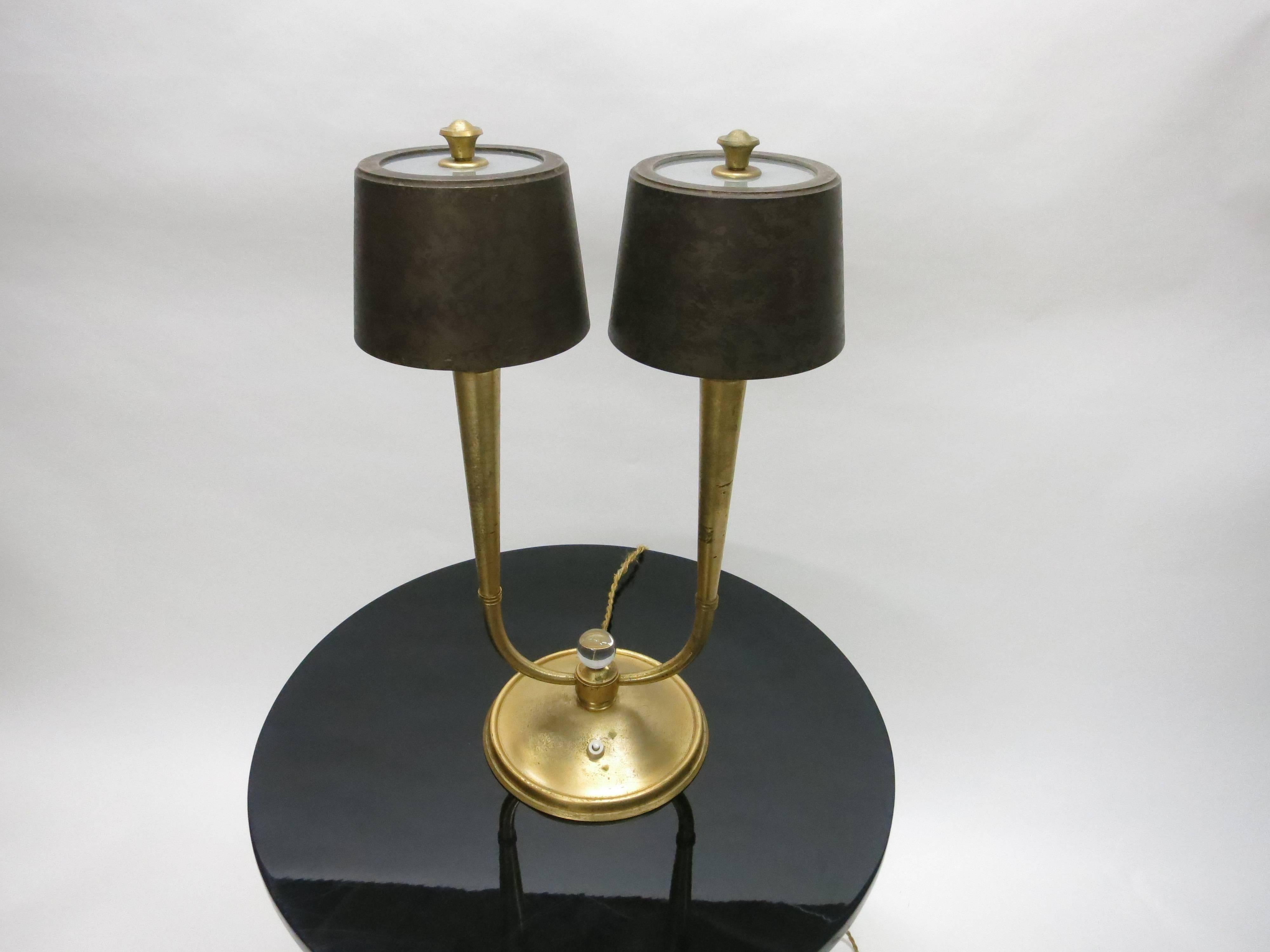 Art Deco Gilt Bronze Table Lamps by Gênet et Michon, circa 1930, Made in France For Sale