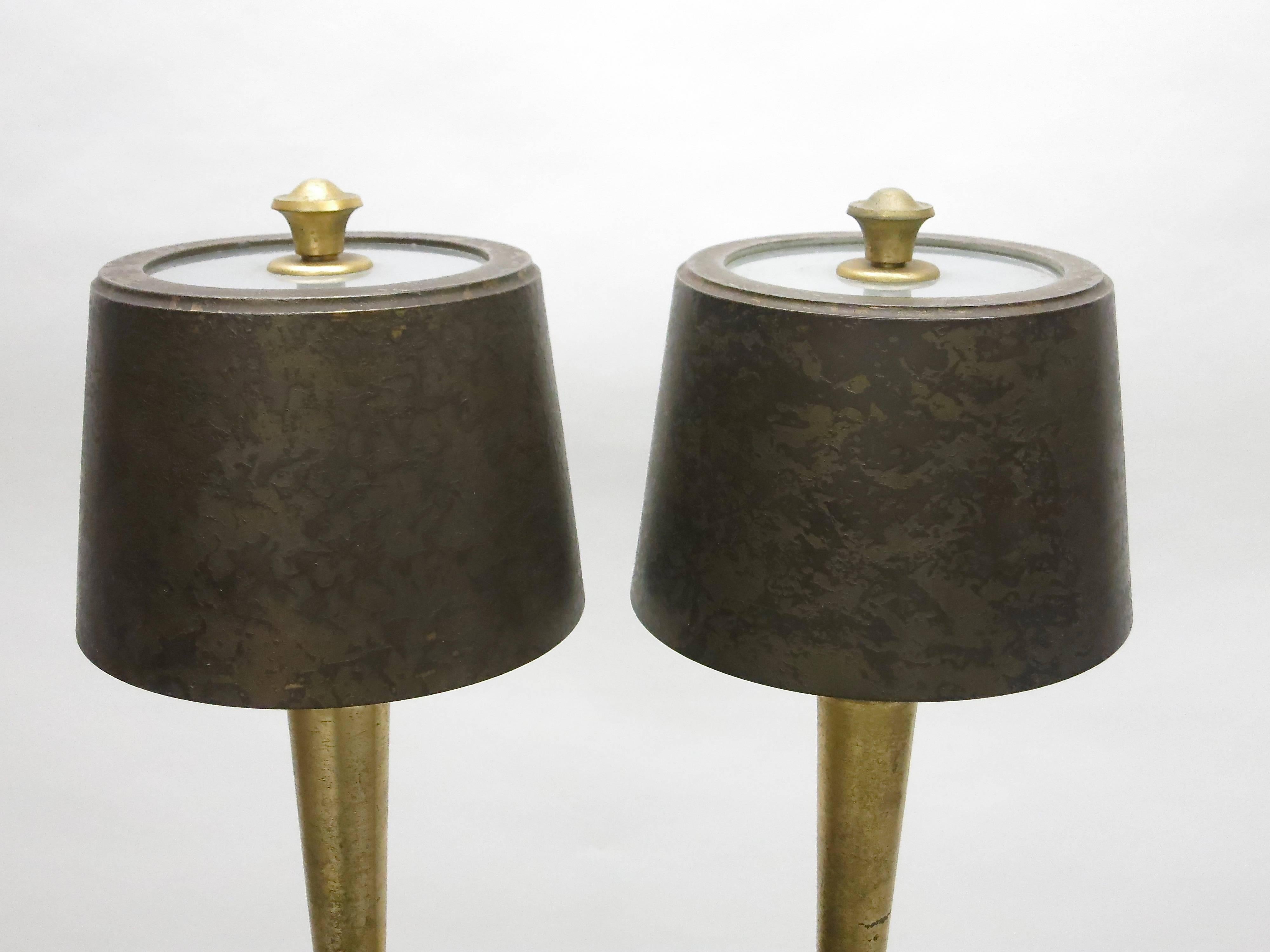 French Gilt Bronze Table Lamps by Gênet et Michon, circa 1930, Made in France For Sale