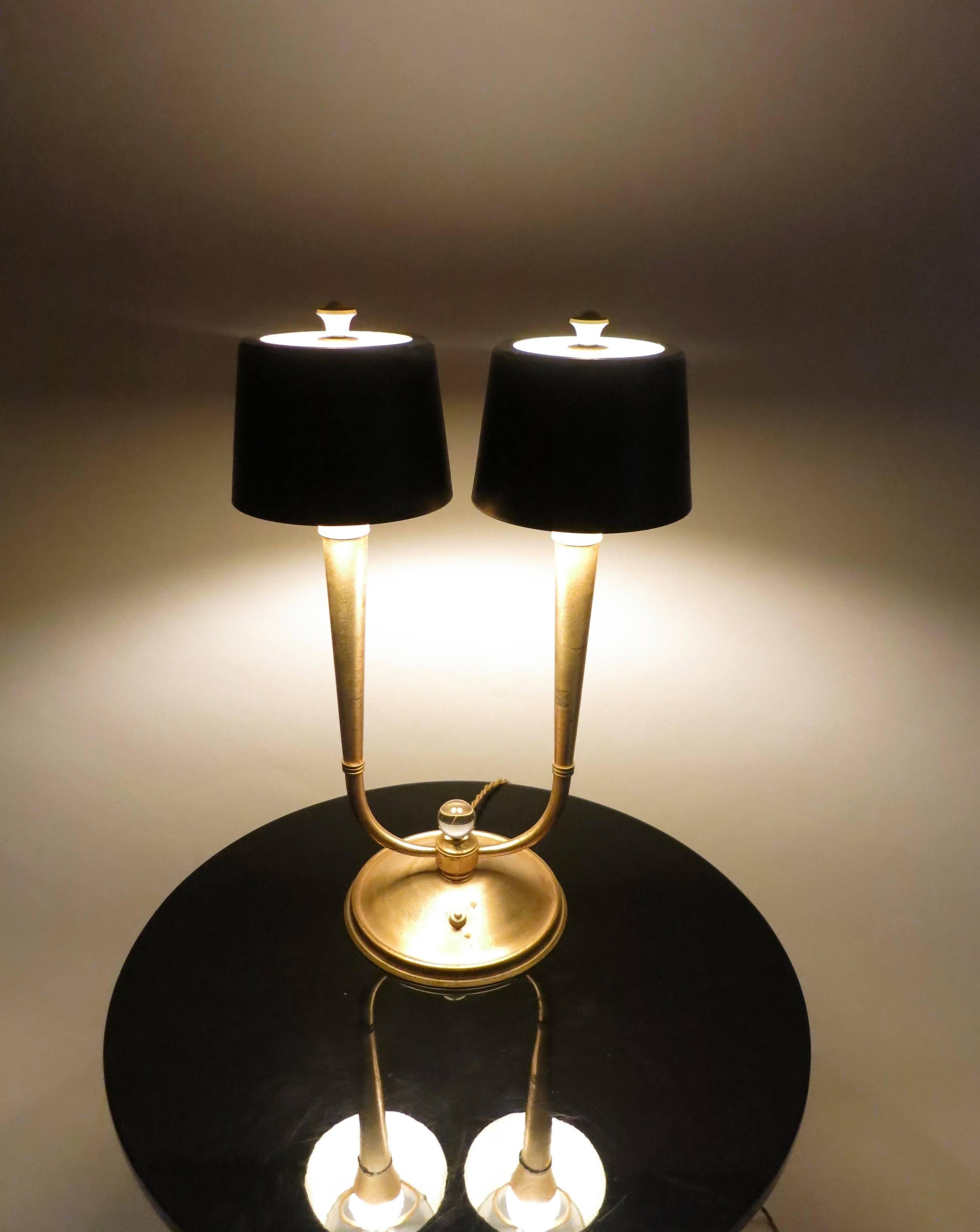 20ième siècle Lampes de table en bronze doré par Gnet et Michon, vers 1930, fabriquées en France en vente