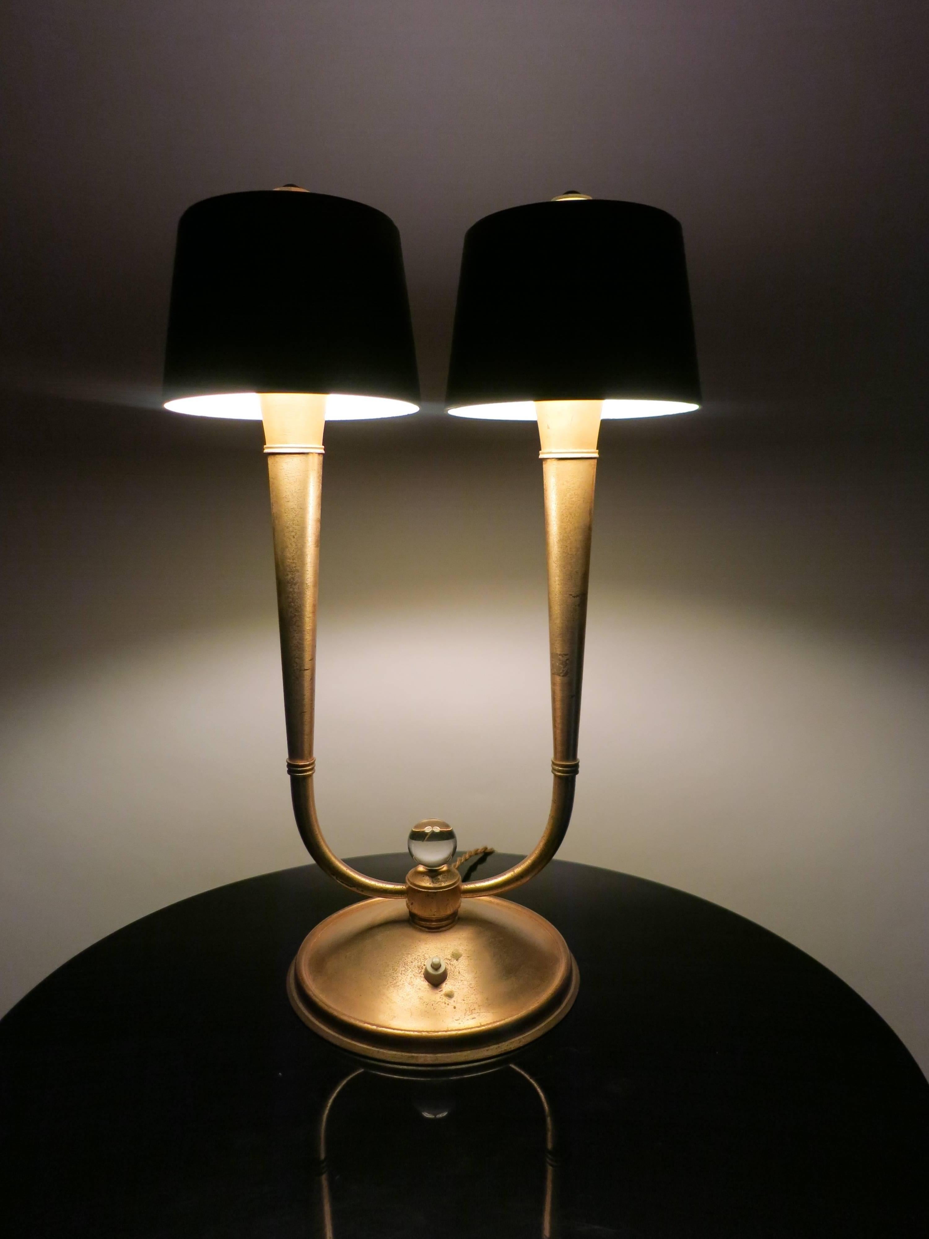 Bronze Lampes de table en bronze doré par Gnet et Michon, vers 1930, fabriquées en France en vente