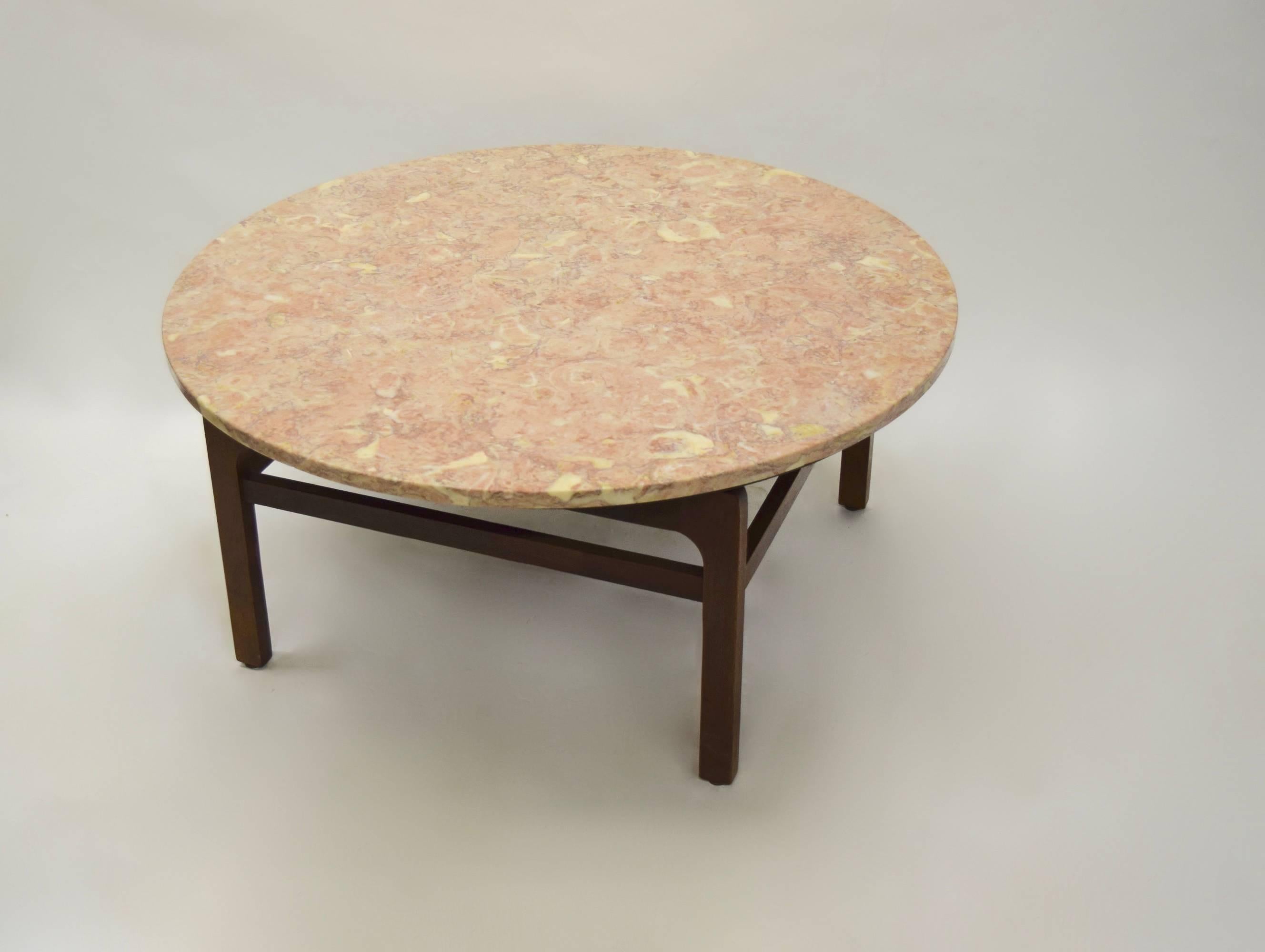 Mid-Century Modern Pink Marble Coffee Table by Jens Risom, circa 1960, American