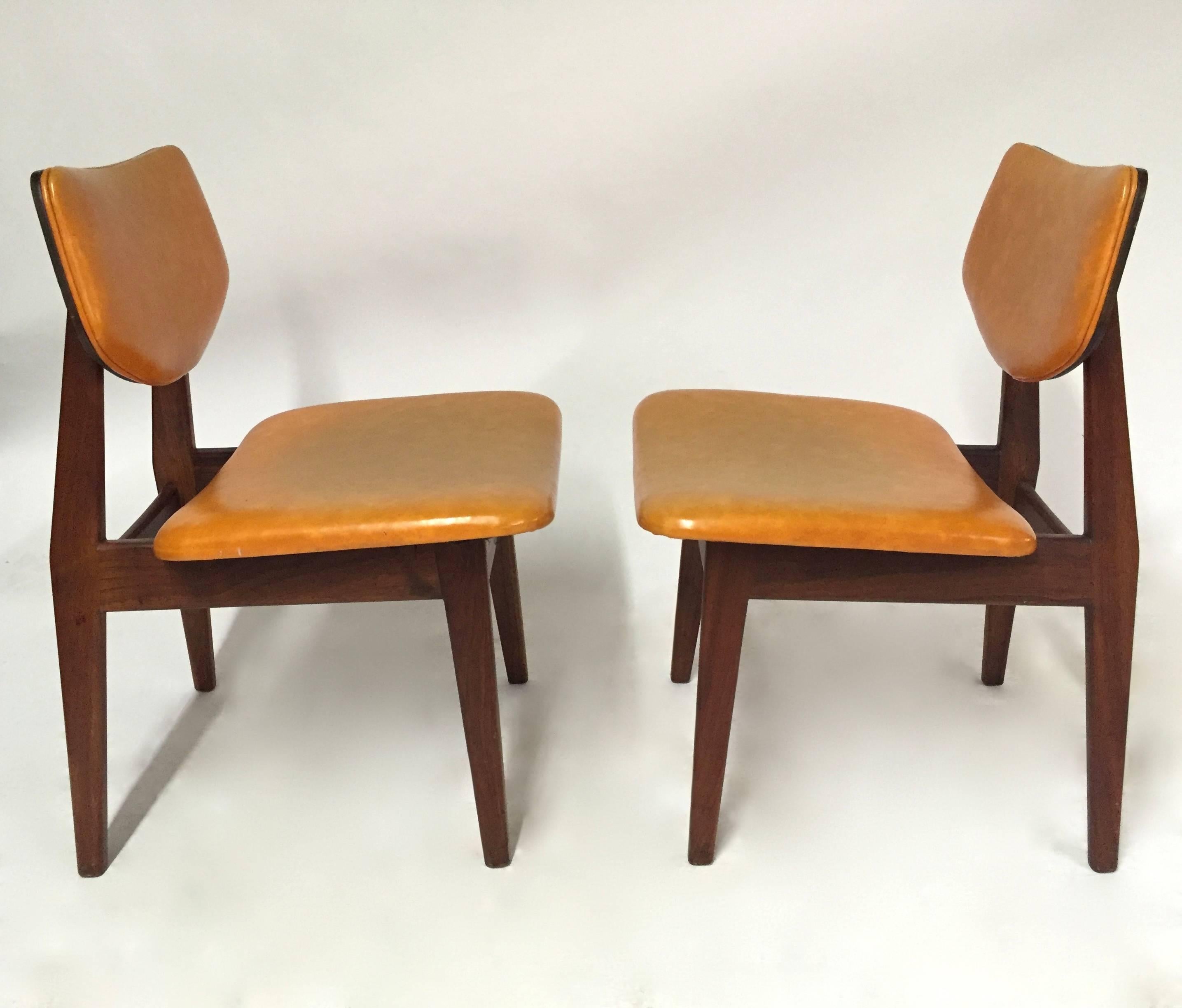 Mid-Century Modern Pair of Early Jens Risom Chairs in Original Vinyl, circa 1950, Made in America