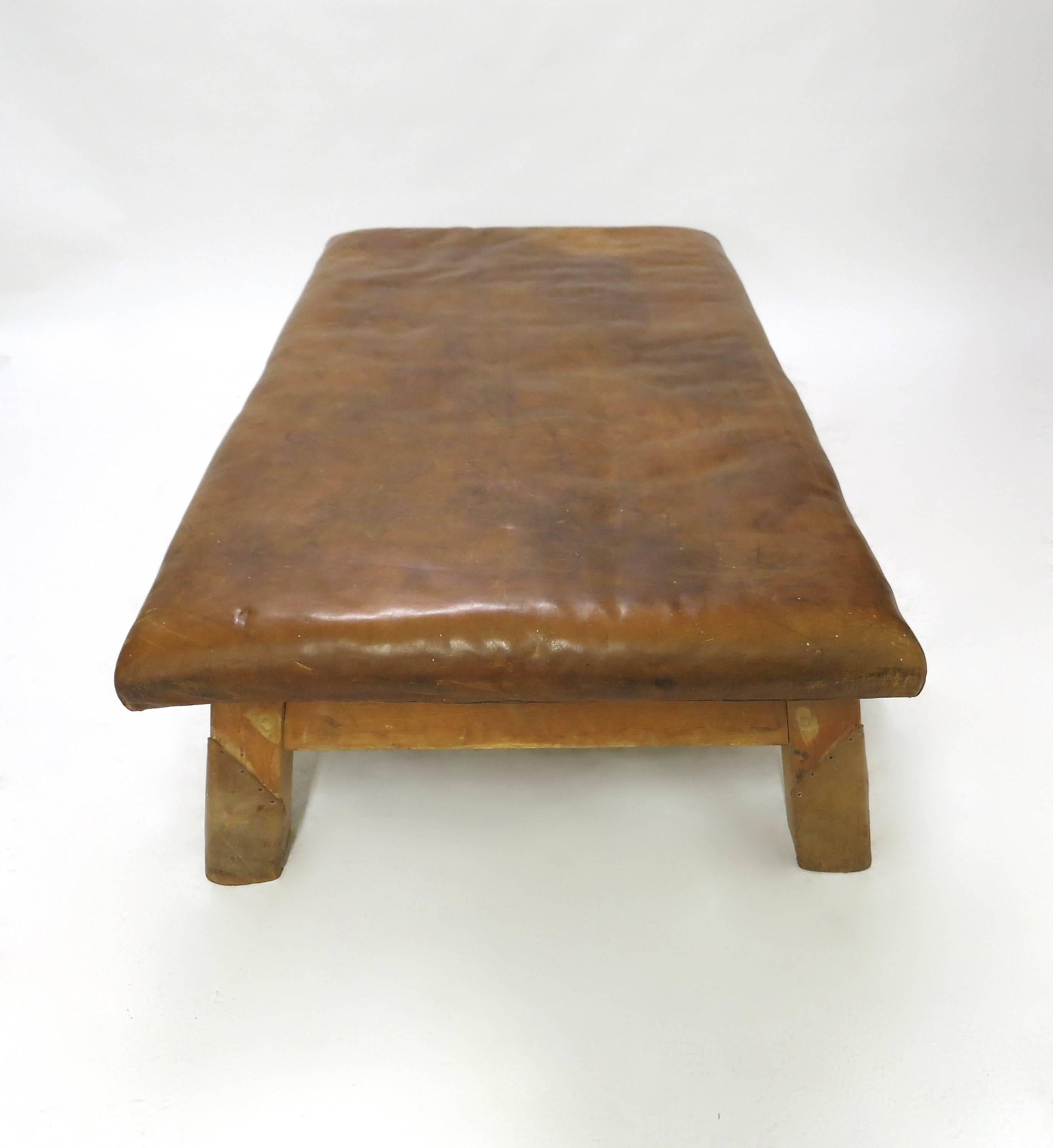 Vintage Leather Gym Bench or Table, circa 1940 1