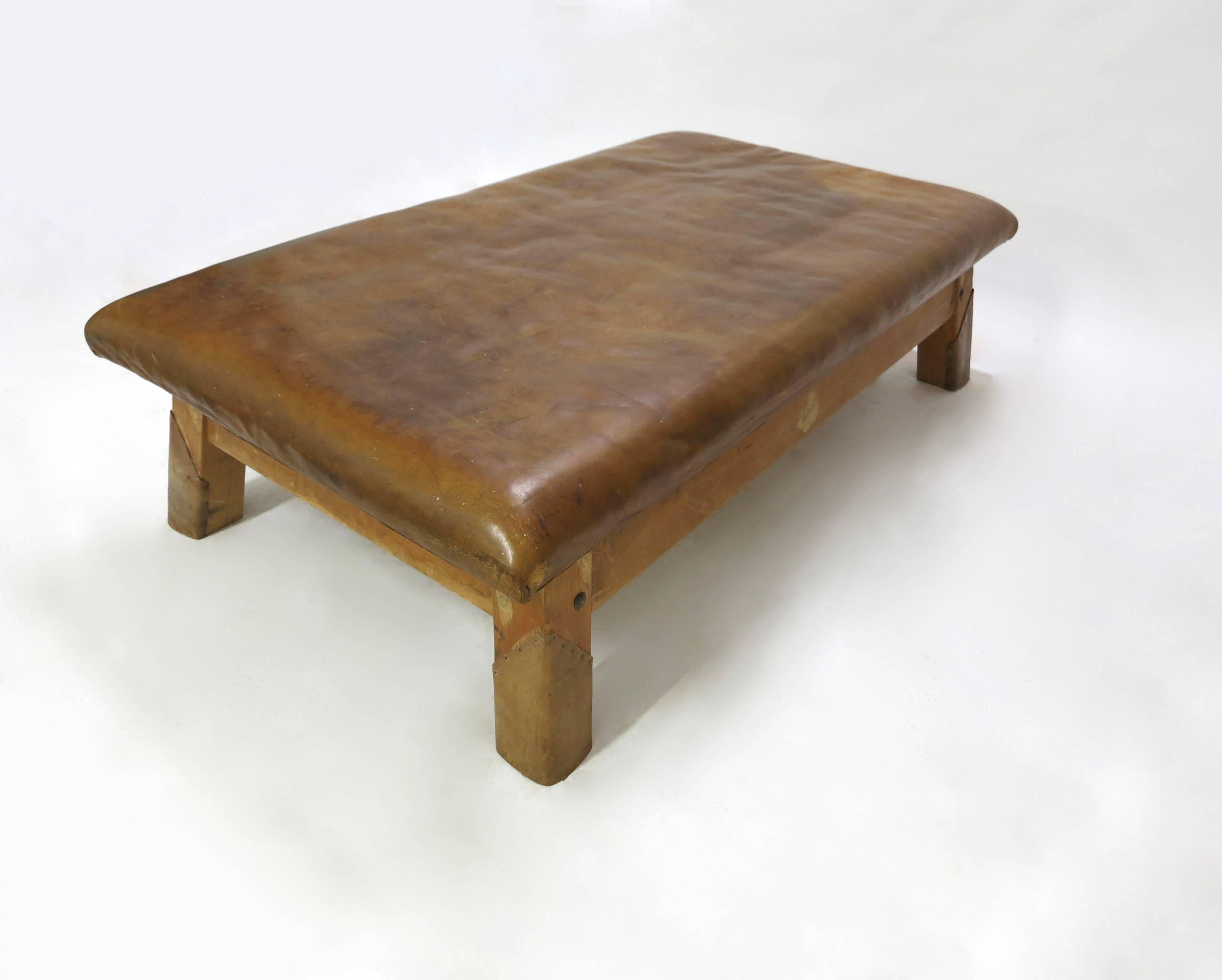Vintage Leather Gym Bench or Table, circa 1940 3