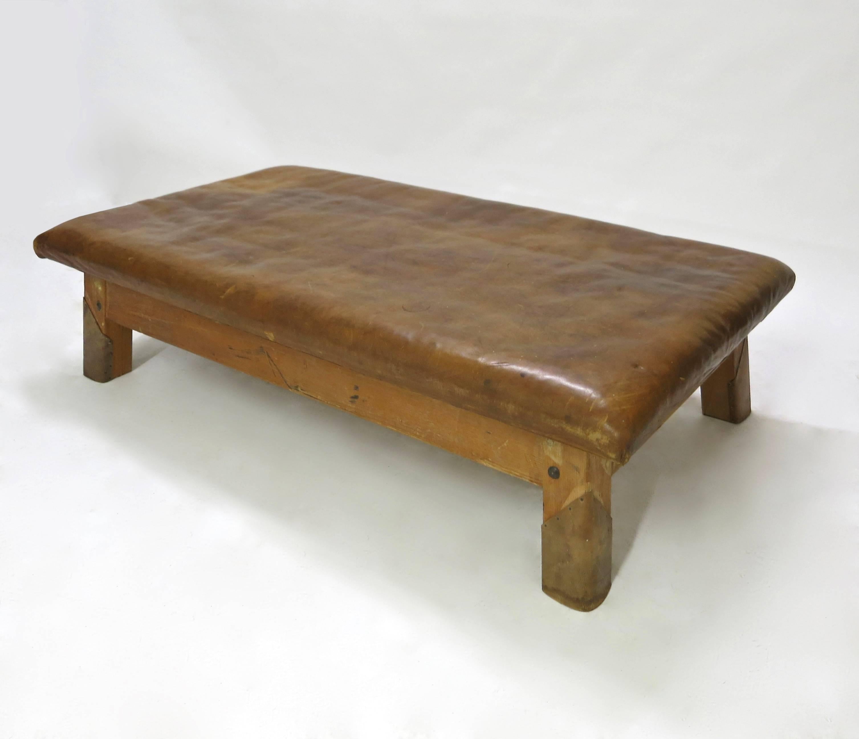 Vintage Leather Gym Bench or Table, circa 1940 In Good Condition In Jersey City, NJ