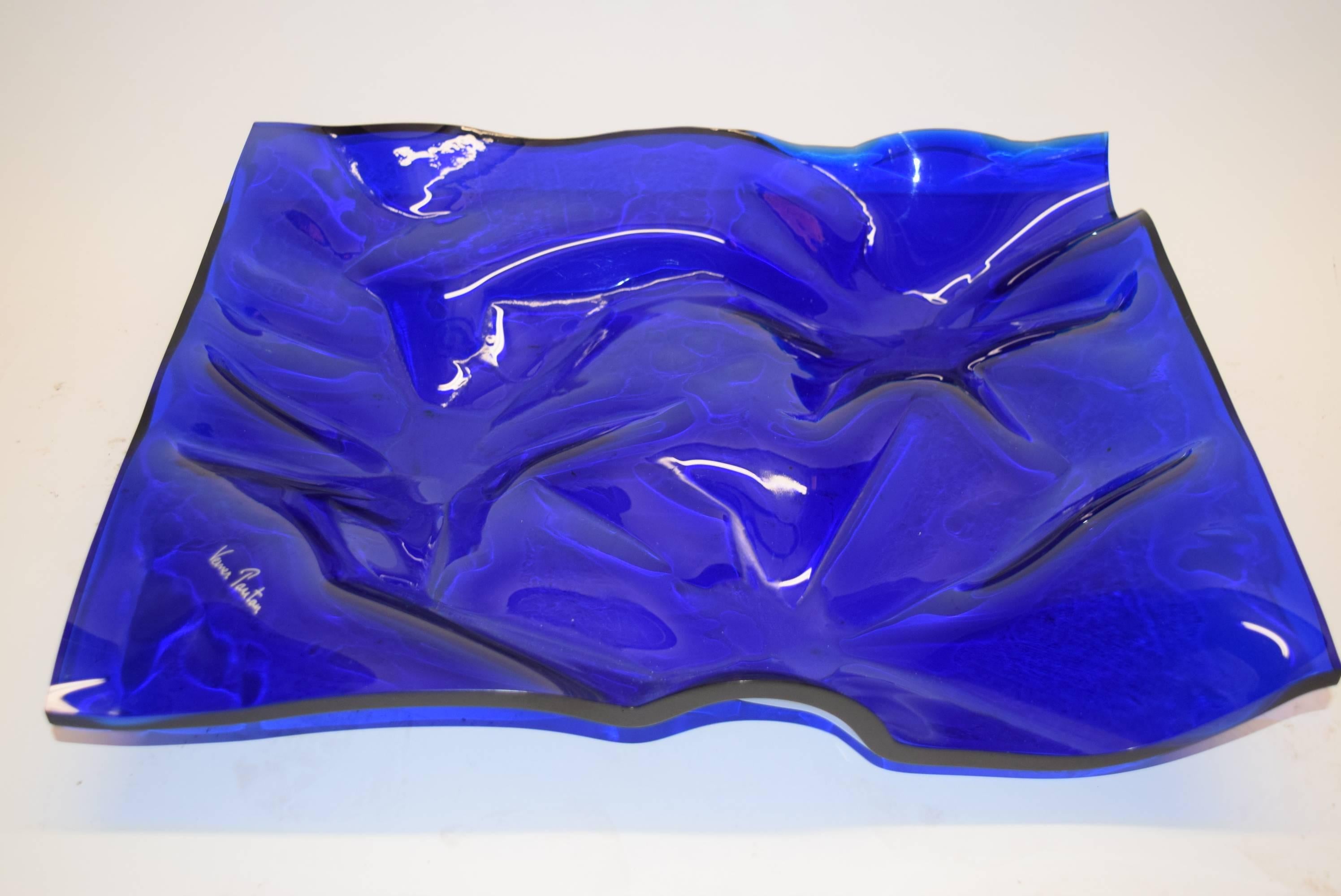 Mid-Century Modern Blue Acrylic Fruit Tray Designed by Verner Panton for Dansk in Denmark, 1988