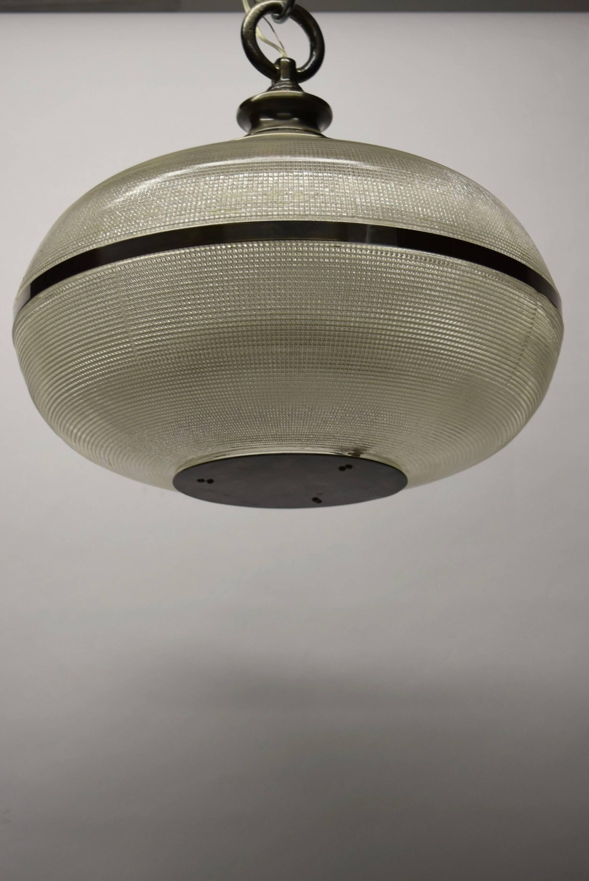 American Single Holophane Ceiling Light Ciirca 1950 Made in USA