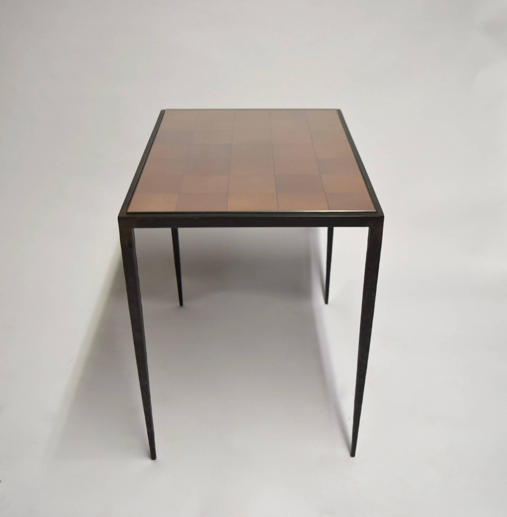 Table after Jean Michel Frank in Hammered Bronze and Leather, C. 1960 In Good Condition In Jersey City, NJ