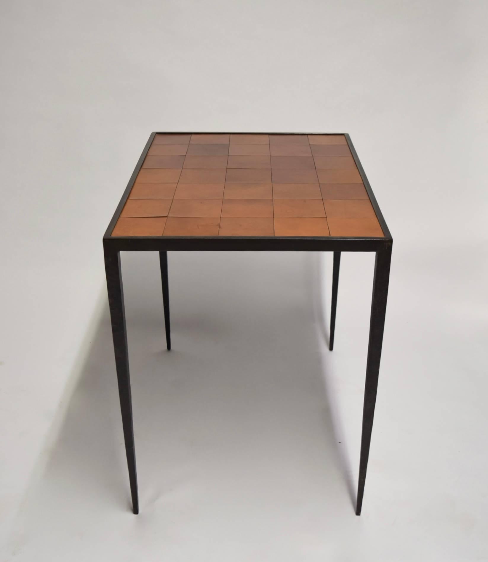 Table after Jean Michel Frank in Hammered Bronze and Leather, C. 1960 2