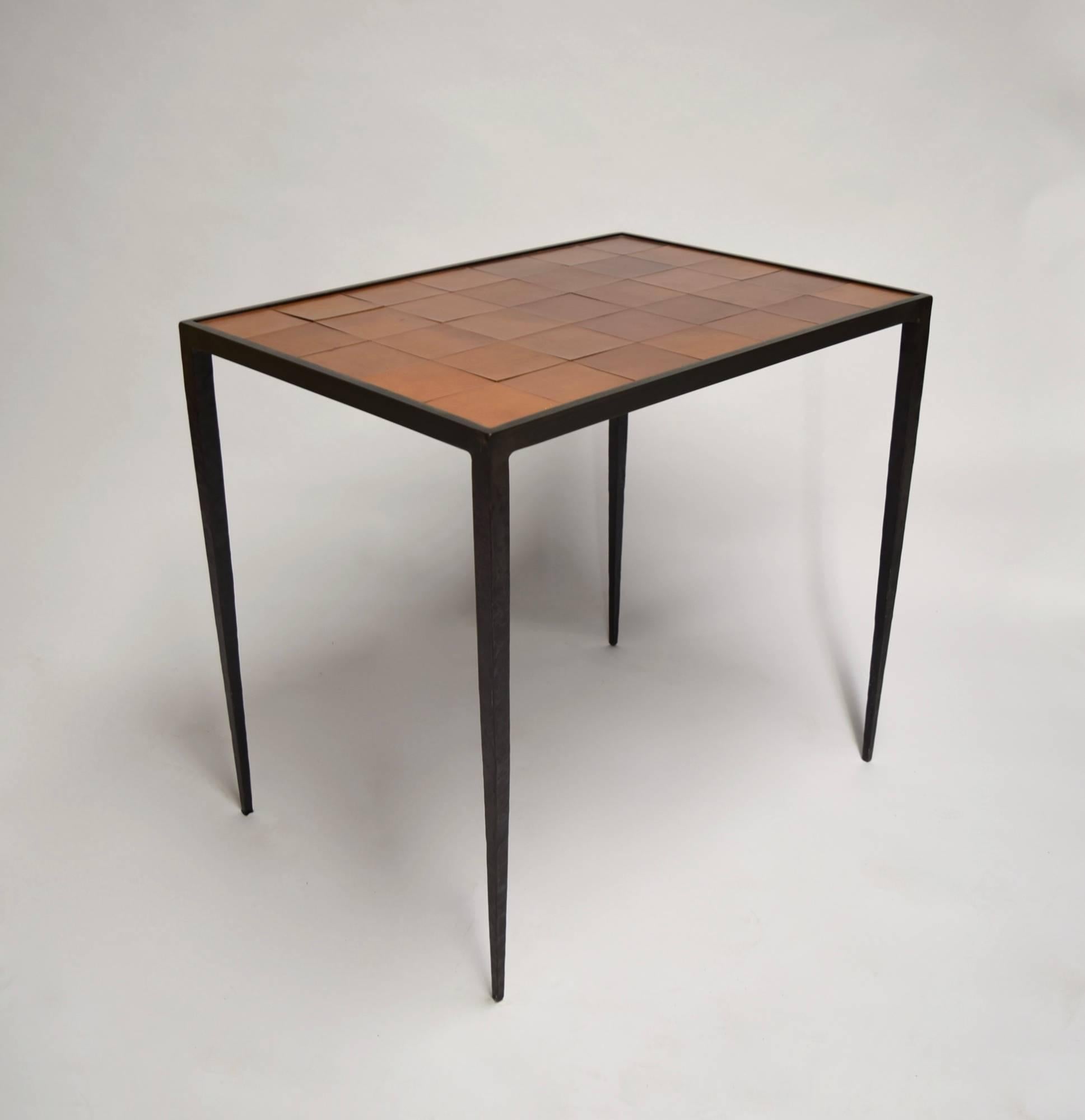 Table after Jean Michel Frank in Hammered Bronze and Leather, C. 1960 3